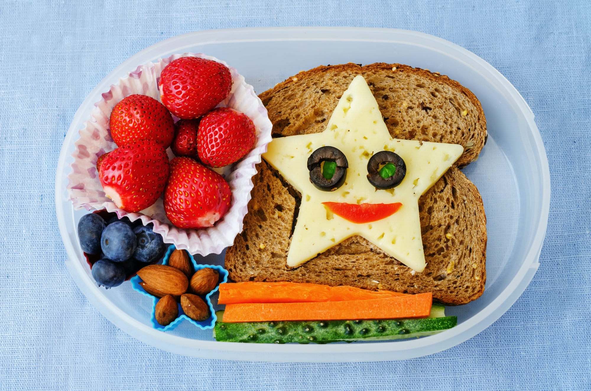 school lunch box for kids with food in the form of funny faces